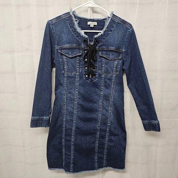 Calvin Klein Blue Denim Dress Lace Up Mini Boho Size S - Picture 12 of 12